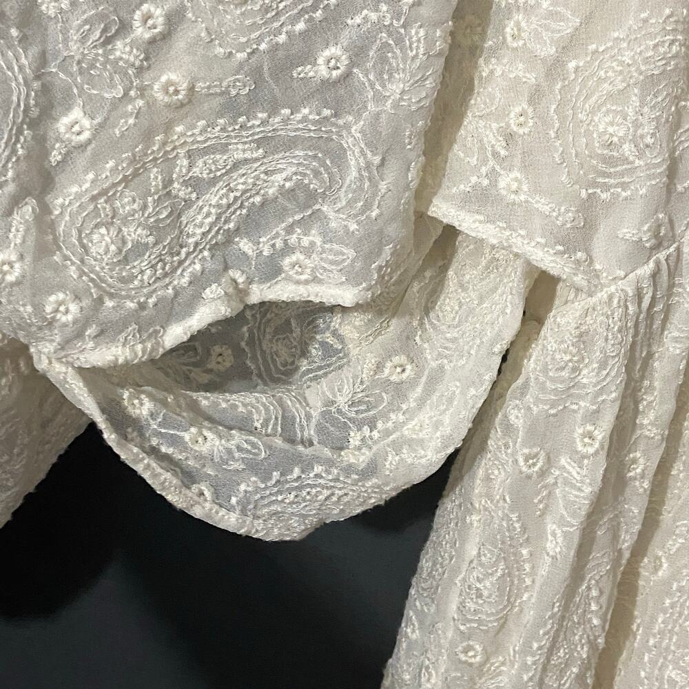 Free People Circle Of Love Embroidered MIni Dress V Neck Lace Up Back Size 12 - Picture 10 of 13